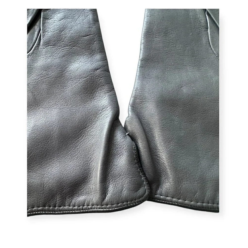New Sermoneta Kid Leather Cashmere Lined Gloves, Medium‎ Length, Gray, size 7.5